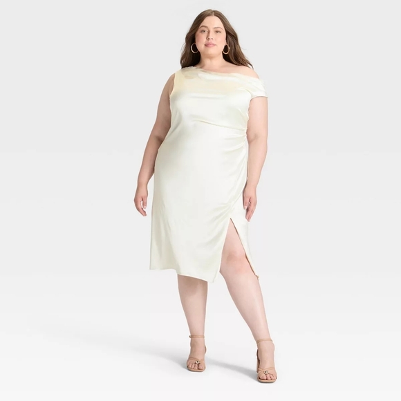 a new day Dresses & Skirts - A New Day NWT Cream Satin Short Sleeve Shift Midi Dress 1X